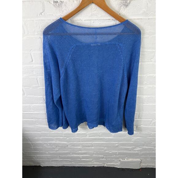 Eileen Fisher Women's Round-Neck Open Knit Sweater Long Sleeves Blue Size 2X - Picture 4 of 5
